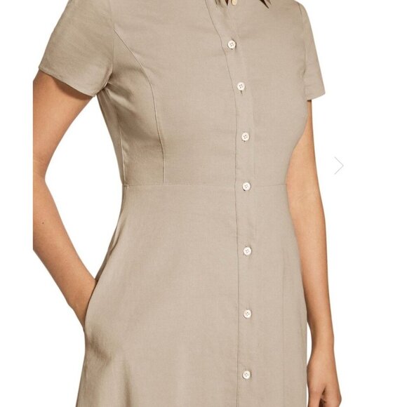 Habitual Womens Shirt Dress Sz M Beige Tan Short Sleeve Midi Preppy Coastal - Picture 2 of 7